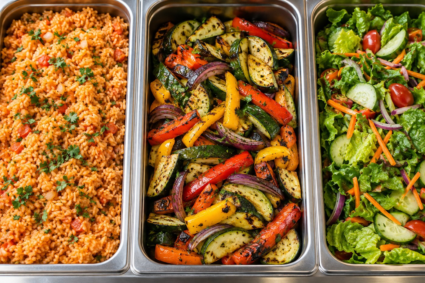 Bandejas de alimentos preparados como referencia de servicio por volumen